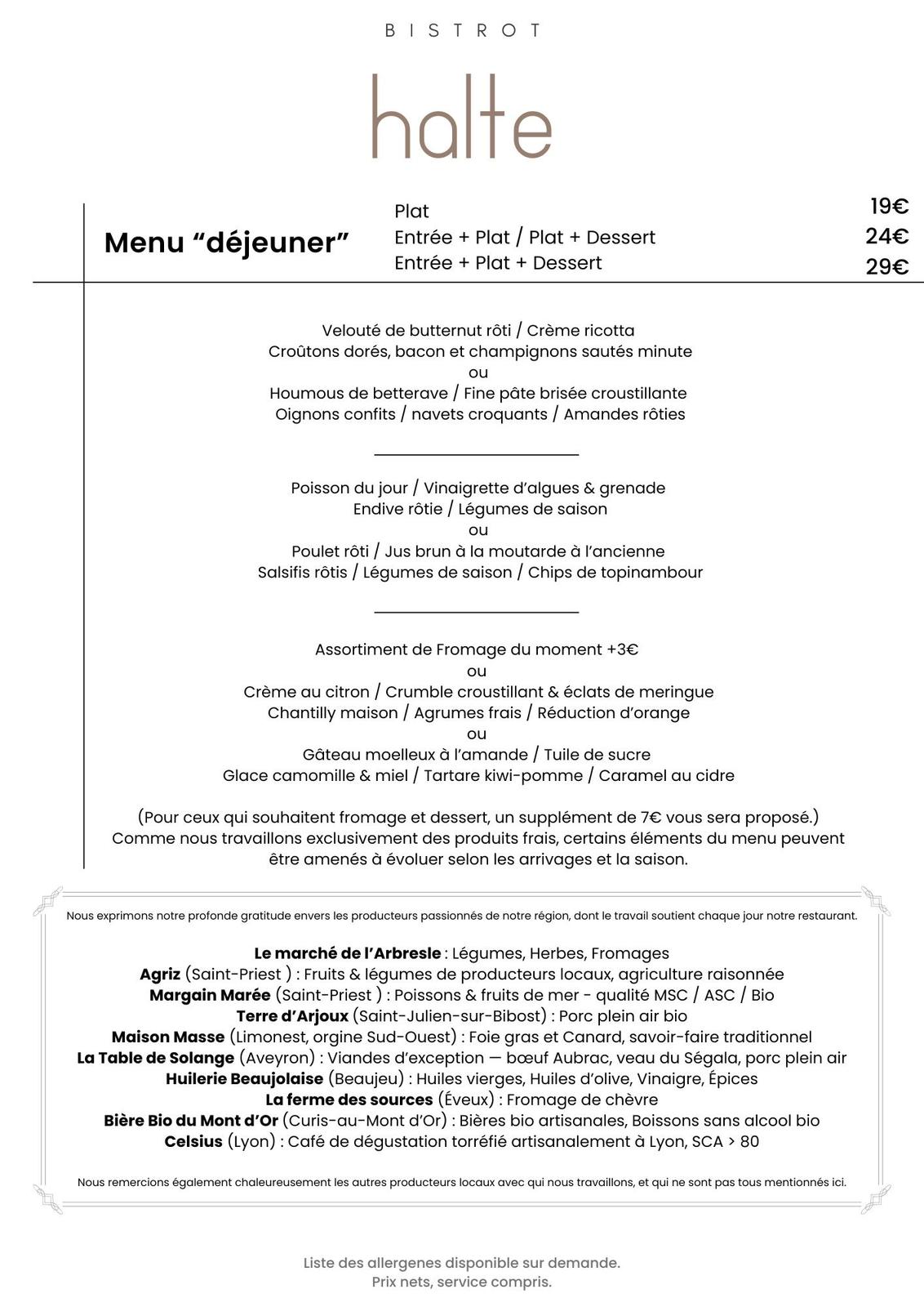 menu dejeuner